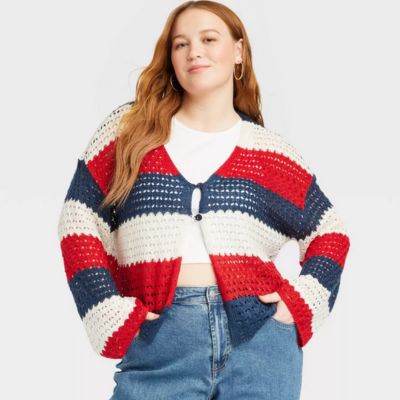 red white and blue cardigan