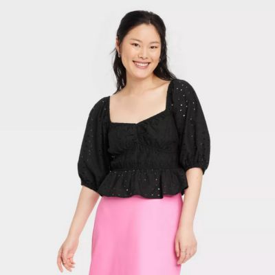black cotton puff sleeve dress