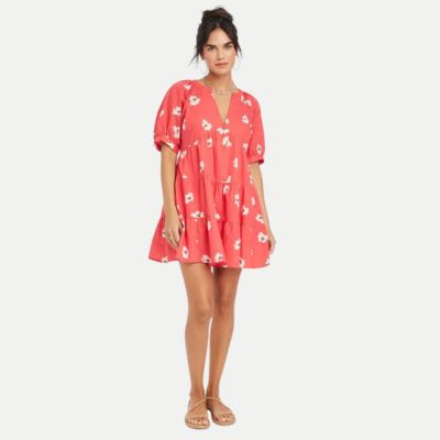 red floral dress