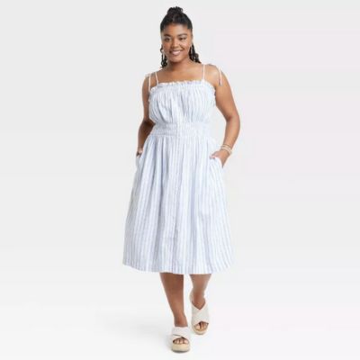blue striped dress
