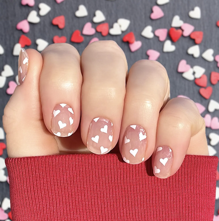 white heart press on nails