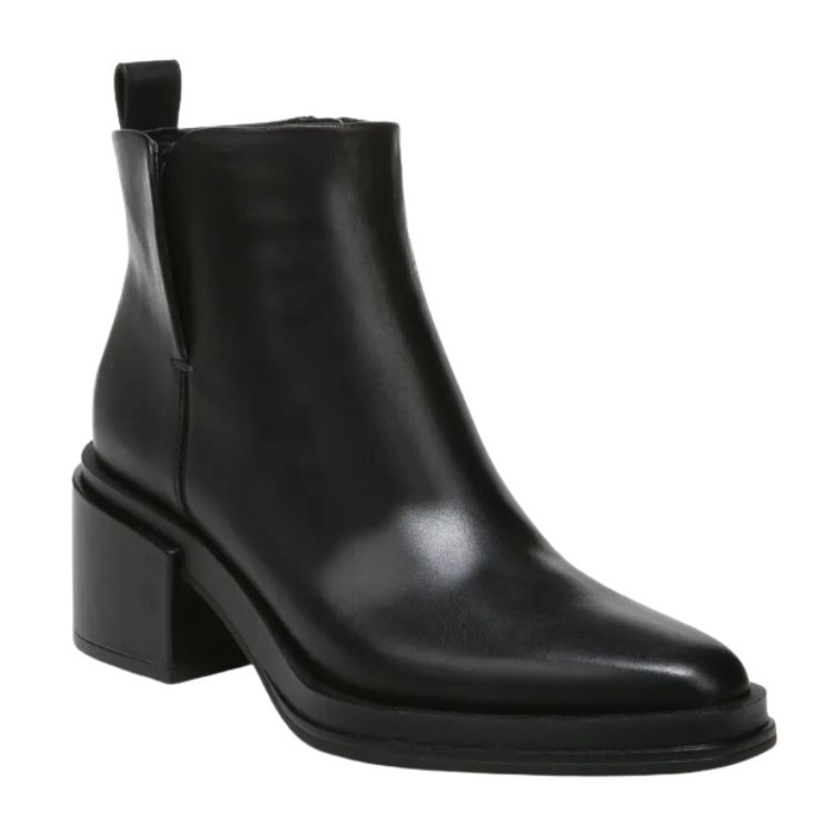 black leather bootie heels