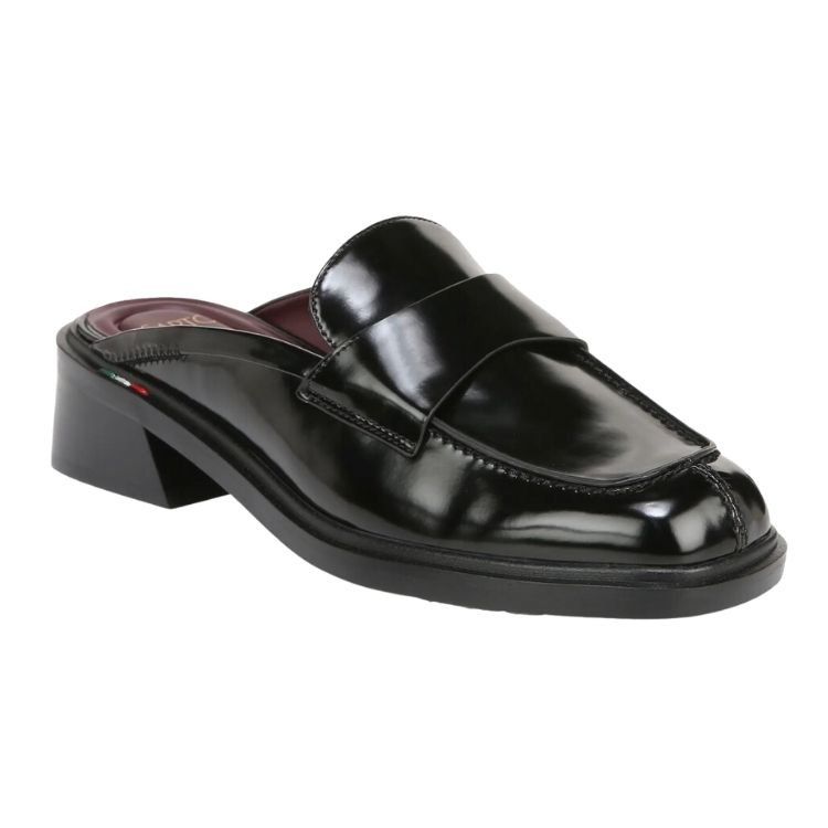 black leather loafers