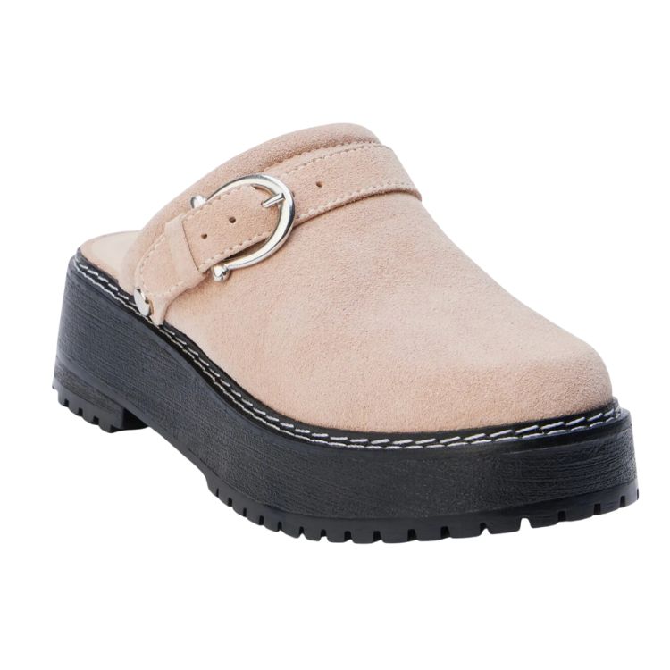 tan suede clog